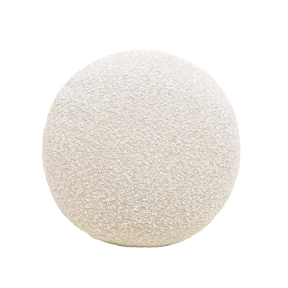 Ivory White Boucle Round Mushroom Ottoman, Small