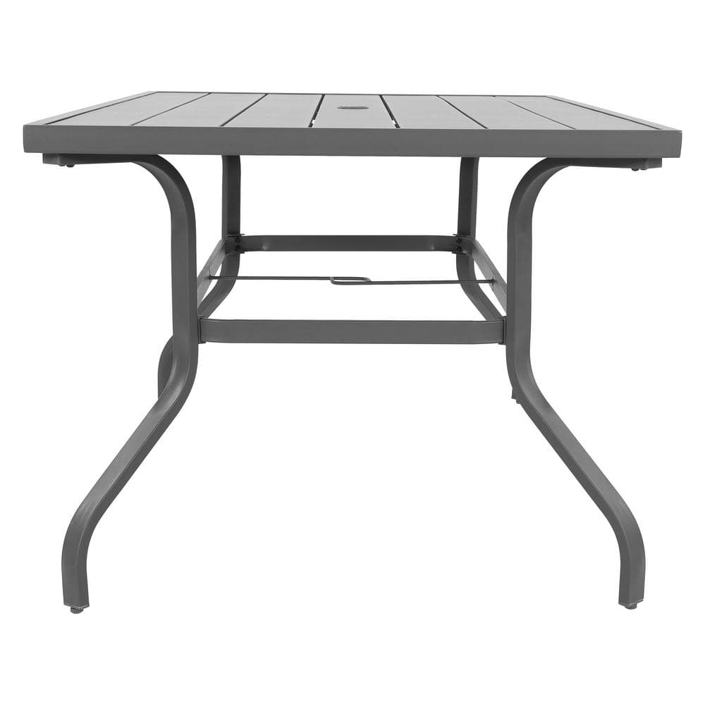 Nuu Garden 61'' Grey Iron Rectangular Patio Dining Table with Umbrella Hole