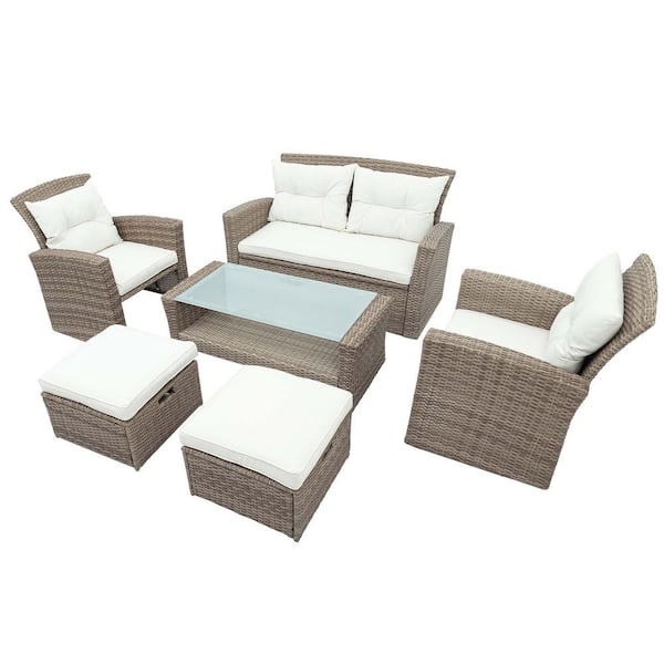 Unbranded Beige 4-Piece Wicker Metal Outdoor Sectional Set with Beige Cushions