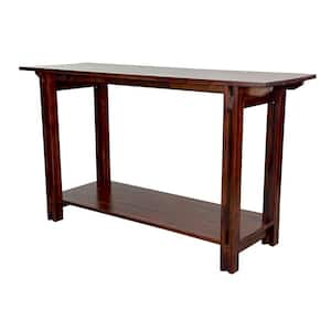 52 in. Mahogany Rectangle Acacia Wood Console Table with Shelf