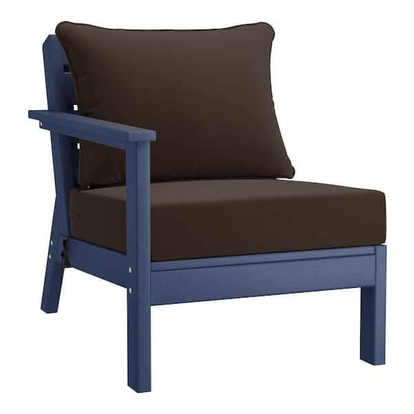 Westin Outdoor Birchwood Outdoor Patio Deep Seating Left Facing Arm HDPE Lounge Chair in Navy Blue with Brown Cushions