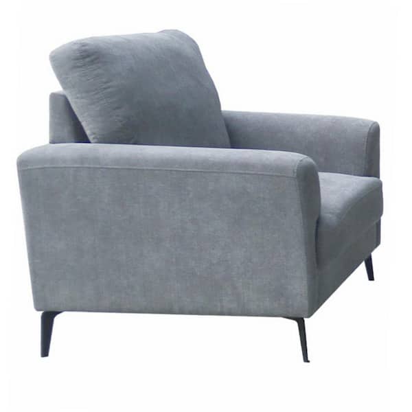 Benjara Gray and Black Chenille Fabric Armchair with Cushioned Seat and Metal Legs