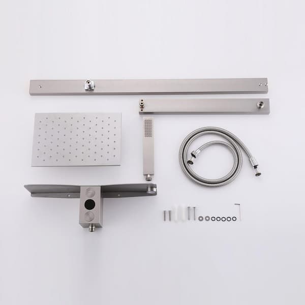 1-spray 11 in. Temperature Display Shower Head and Handheld Shower Head Exposed Pipe Shower Head Set in Brushed Nickel
