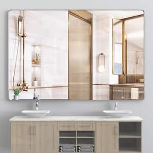 72 in. W x 48 in. H Large Rectangular Aluminum Framed Tray Wall Bathroom Vanity Mirror in Silver