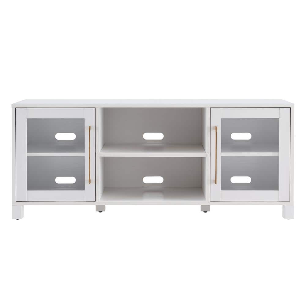 Quincy 58" White TV Stand with Glass Doors