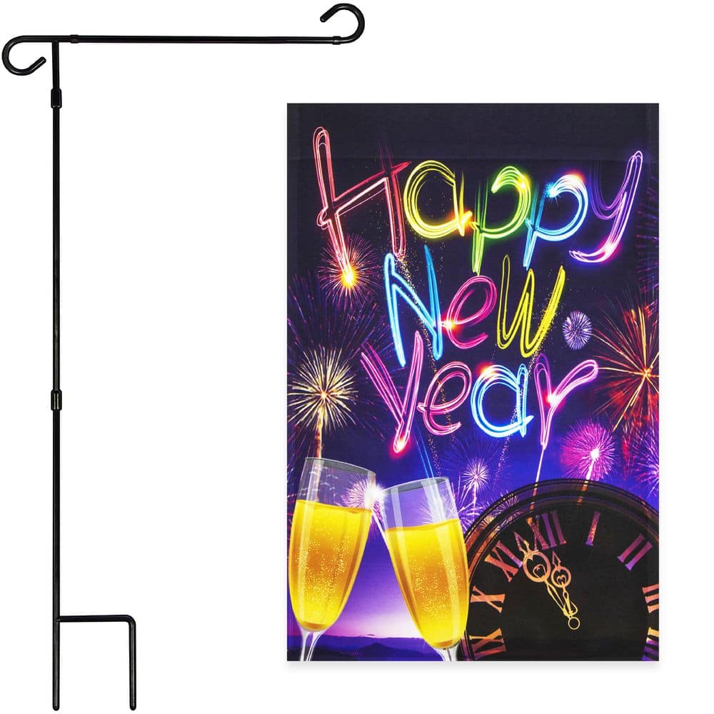 1 ft. x 1.5 ft. Polyester Happy New Year Fireworks and Champagne with 3 ft. Black Iron Flagpole price history on PriceWatchPro