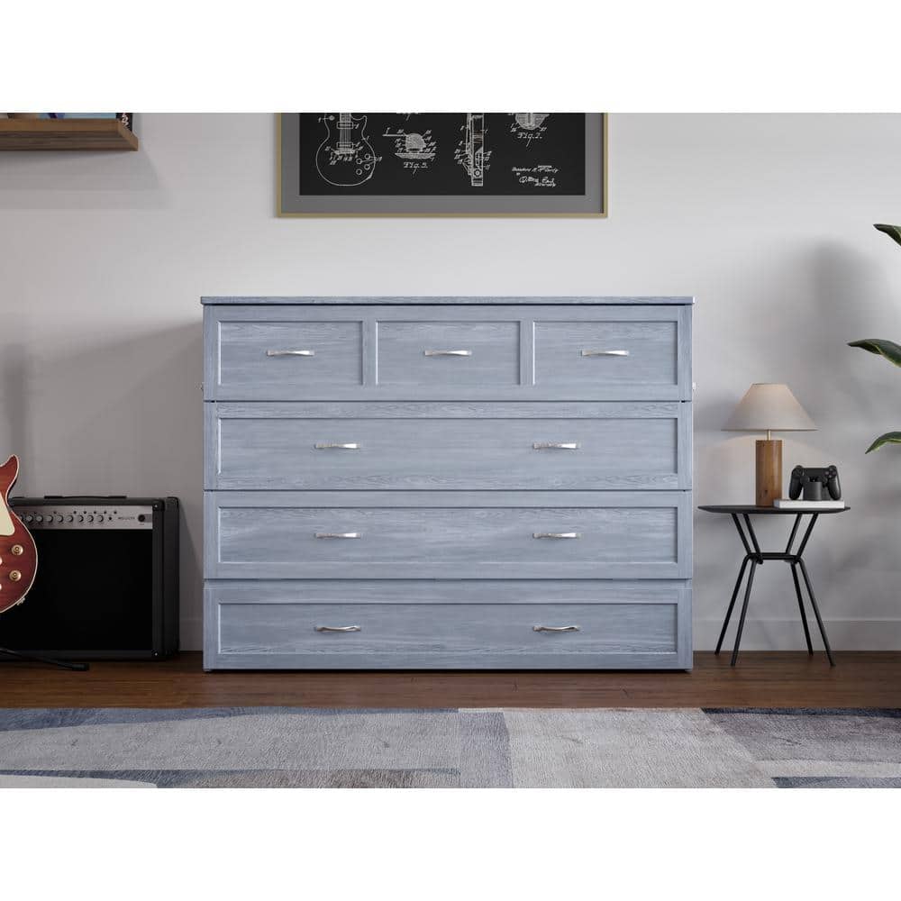 Nantucket Driftwood Full Murphy Bed Chest with Upholstered Drawer