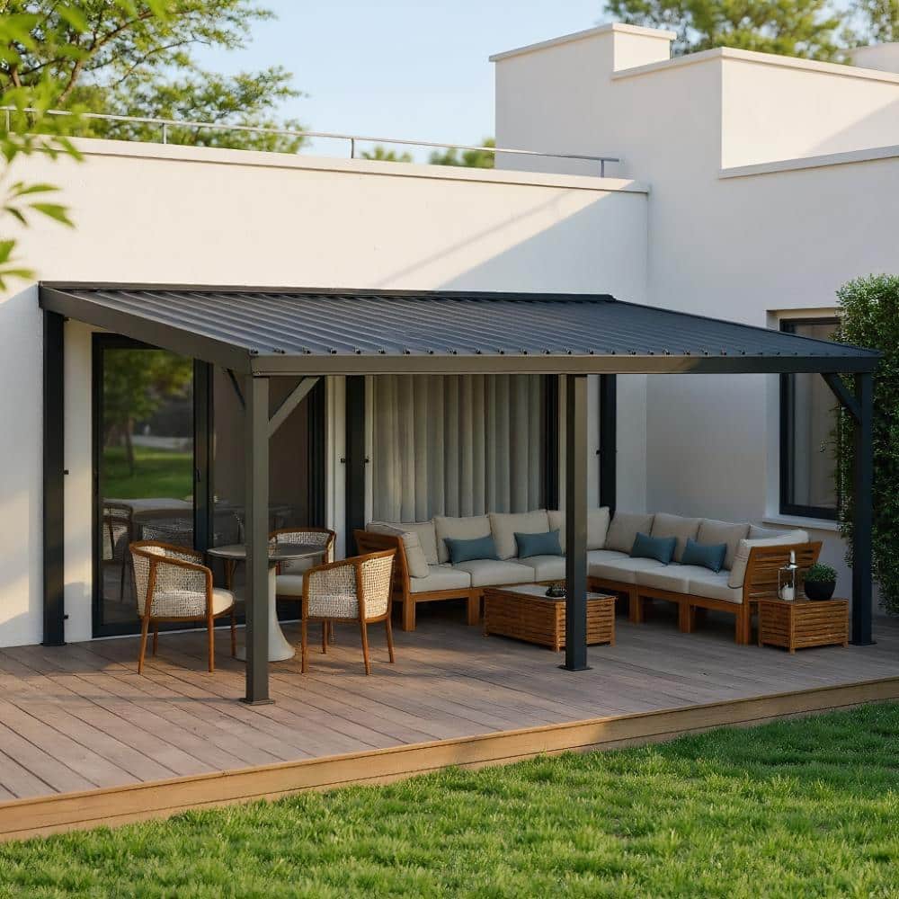 12 ft. x 20 ft. Gray Wall Mounted Gazebo with Upgraded Drainage System for Patio Deck Backyard Lawn Party price history on PriceWatchPro