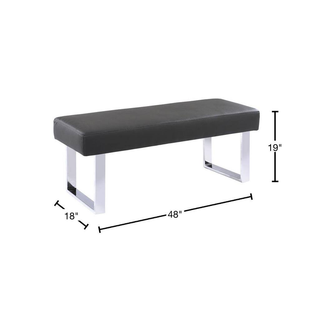 Amanda 48'' Gray Faux Leather and Chrome Bench