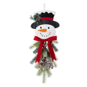 25 in. H Greenery Snowman Door Hanger