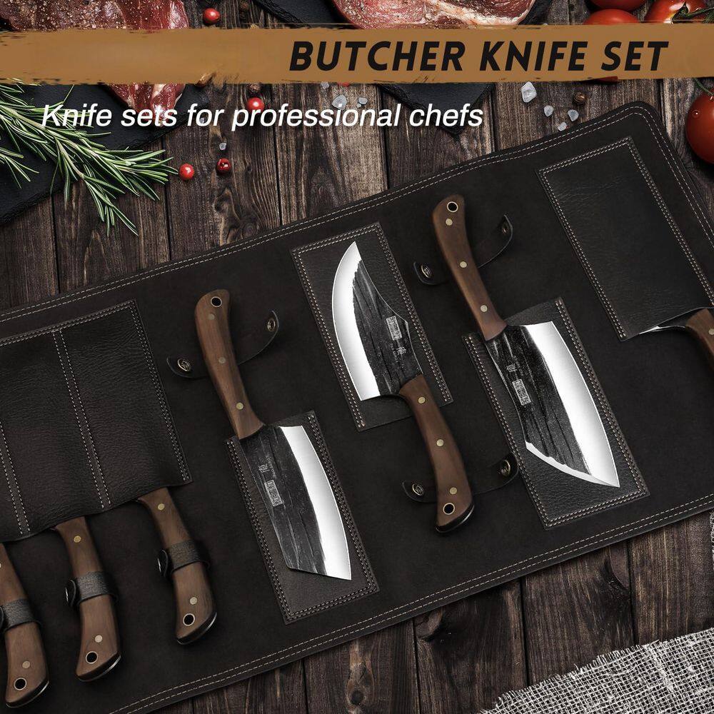 8-Piece Stainless Steel Butche Knife Set with Roll Bag, Chef Knife Set, Kitchen Knife Set for Home and Camping - Thumbnail 2