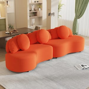 103.5 in. Wide Armless Lamb Velvet Modern Curved Living Room Sofa Upholstered Couch for Home or Office in Orange