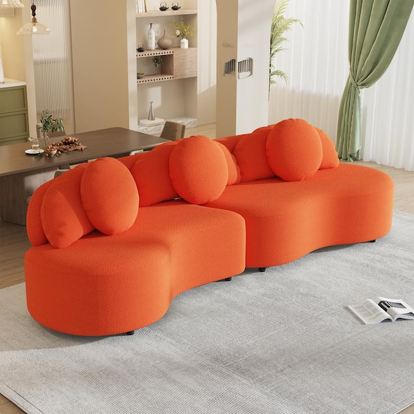 Harper & Bright Designs 103.5 in. Wide Armless Lamb Velvet Modern Curved Living Room Sofa Upholstered Couch for Home or Office in Orange