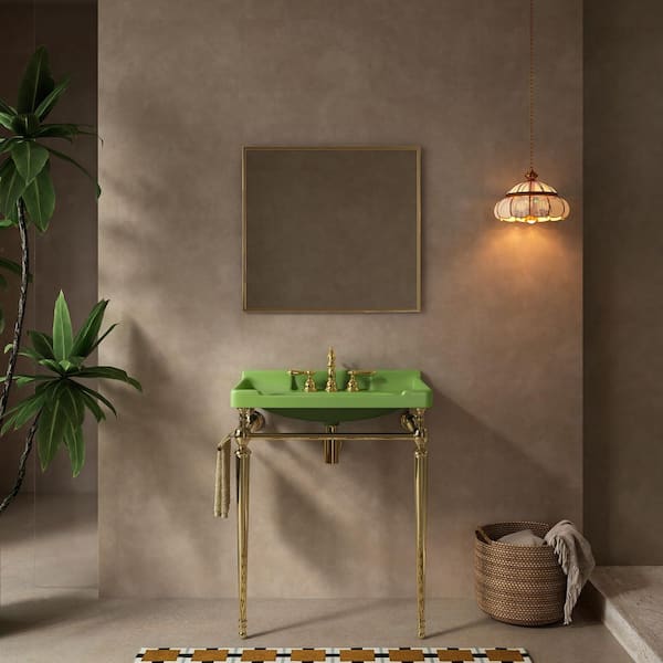 28 in. Freestanding Gold Bath Vanity with Green Ceramic Top Unassembled