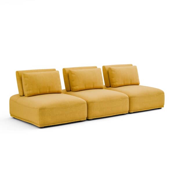 Furniture of America Fairwind 111 in. Armless Chenille Straight Modular Extendable Back Sofa in Yellow