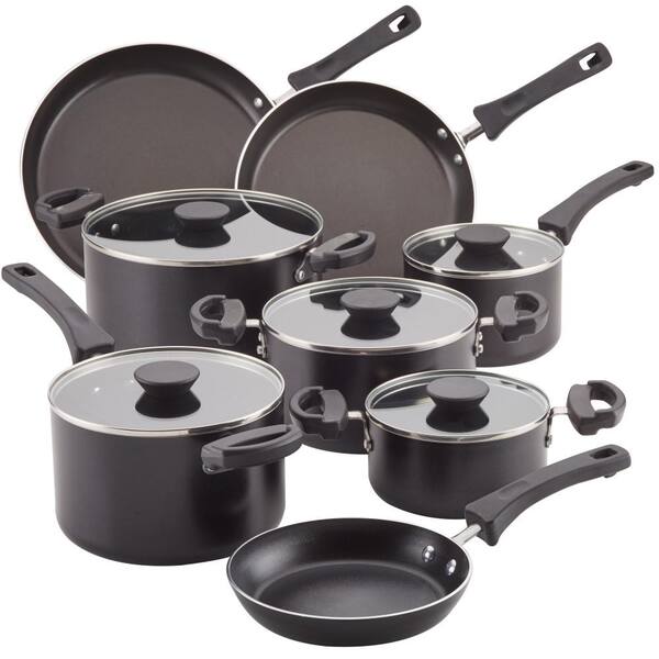 Farberware Neat Nest Space Saving 13-Piece Aluminum Nonstick Cookware Set in Black