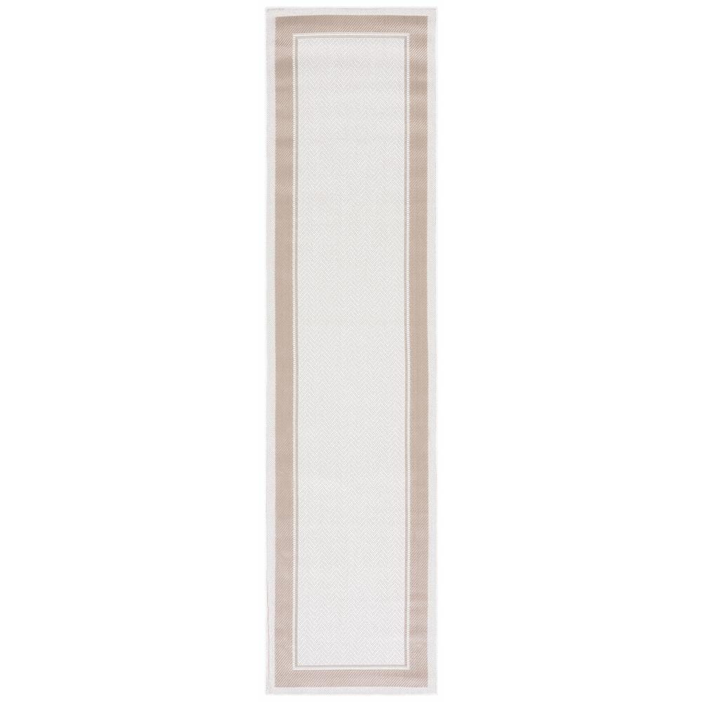 Ivory and Beige Synthetic Runner Rug, 9' x 2'2"