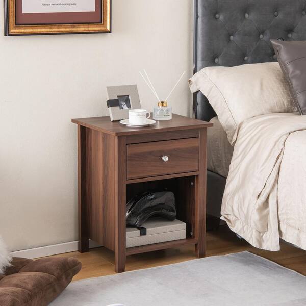 17.7 in. Rustic Brown Square Wood Side Table, Small Space End Table, Modern Night Stand with Storage Shelve (2-Tier)