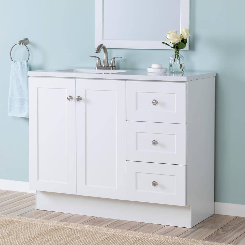 Glacier Bay Bannister 42 inches W x 19 inches D x 35 inches H Single Sink Freestanding Bath Vanity in White with White Cultured Marble Top