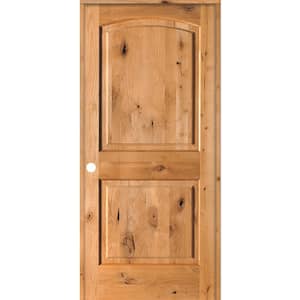 28 in. x 80 in. Knotty Alder 2-Panel Right-Handed Clear Stain Wood Single Prehung Interior Door with Arch Top