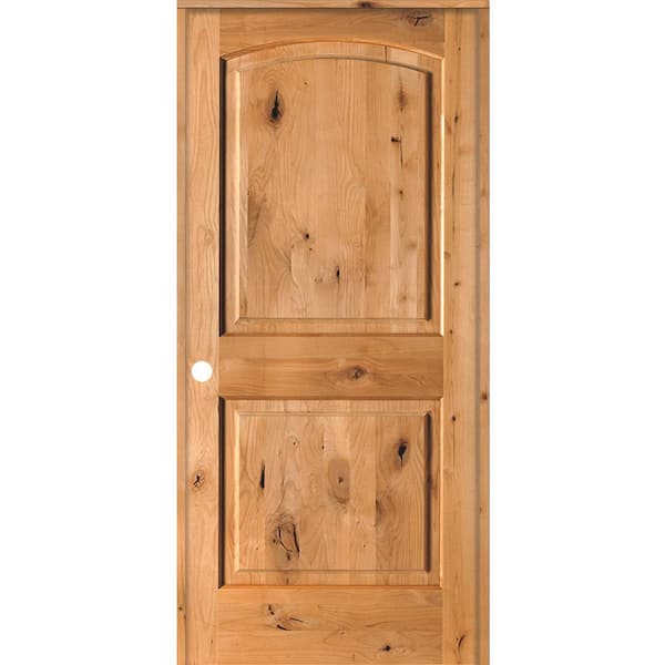 Krosswood Doors 36 in. x 80 in. Rustic Knotty Alder 2-Panel Right Handed Clear Stain Wood Single Prehung Interior Door with Arch Top