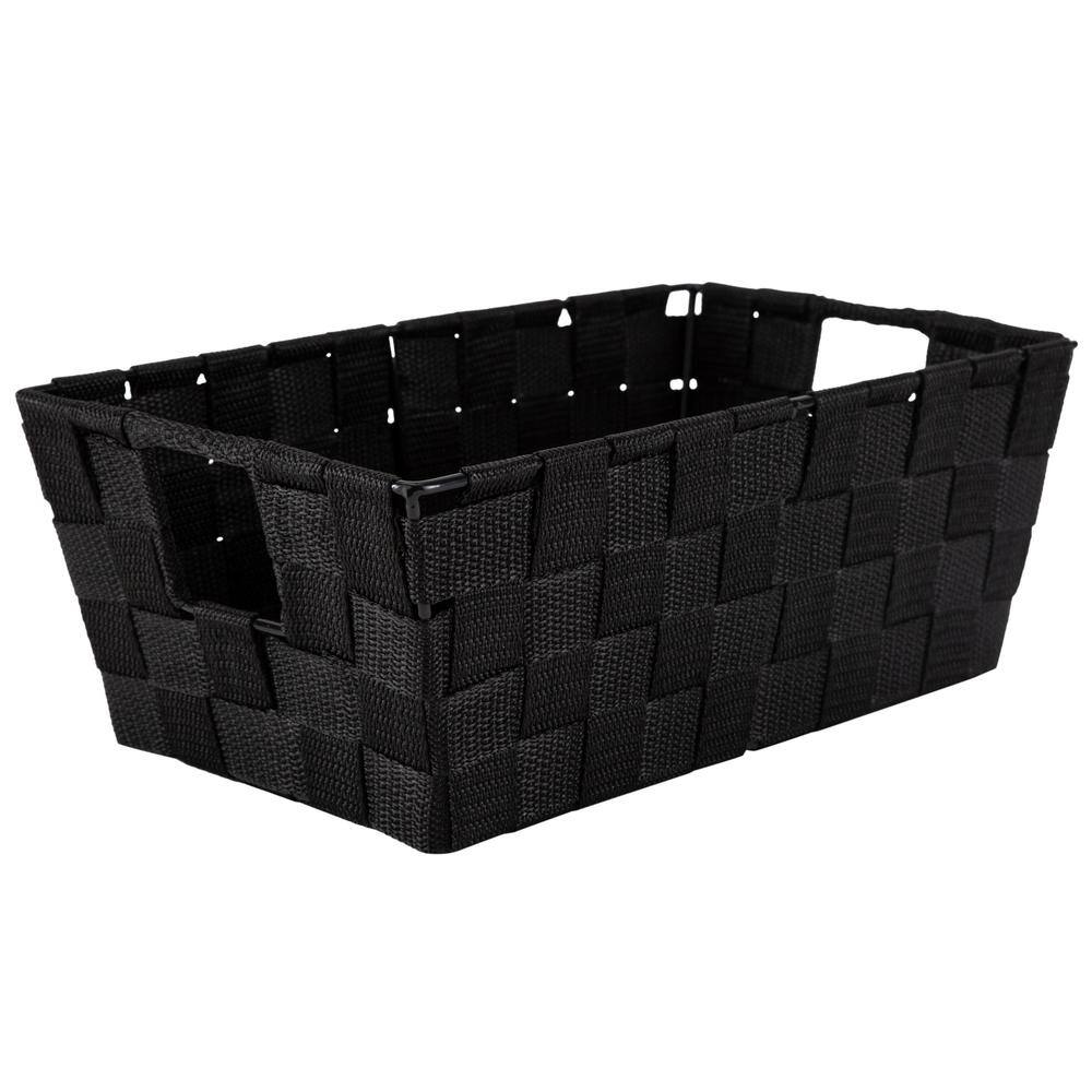 Small Black Woven Polypropylene Storage Baskets with Handles, Set of 2