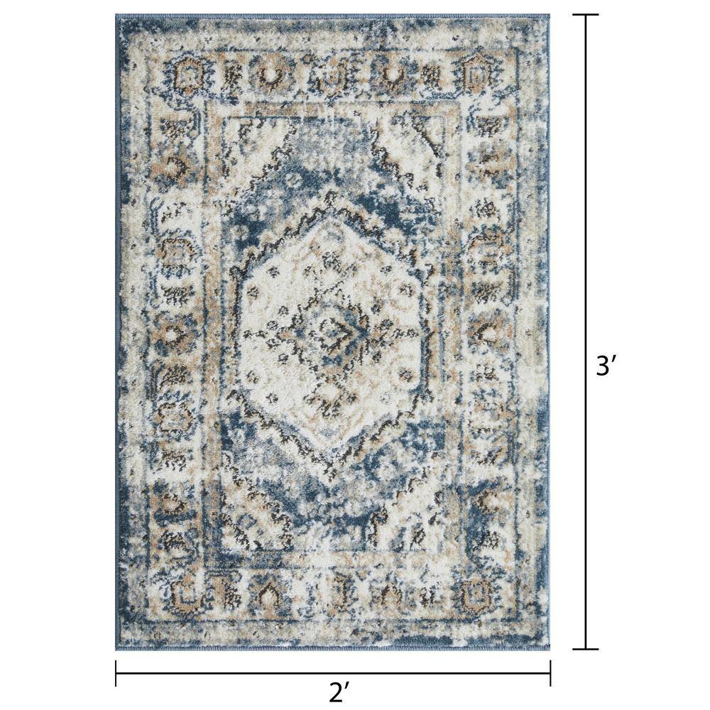 Kehleigh Blue Medallion Stain-Resistant Rectangular Area Rug