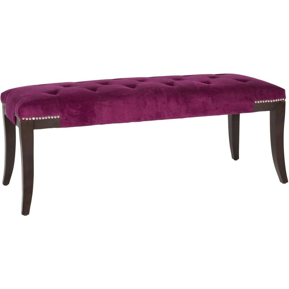 Gibbons Purple Cotton Velour Bench with Nail Heads