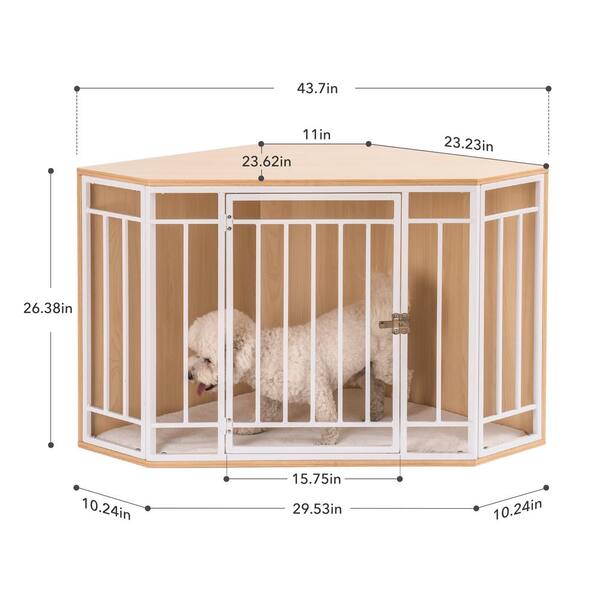 Kahomvis AWS-LKW9-448 Corner Dog Crate with Cushion, Dog Kennel with Wood and Mesh - 2