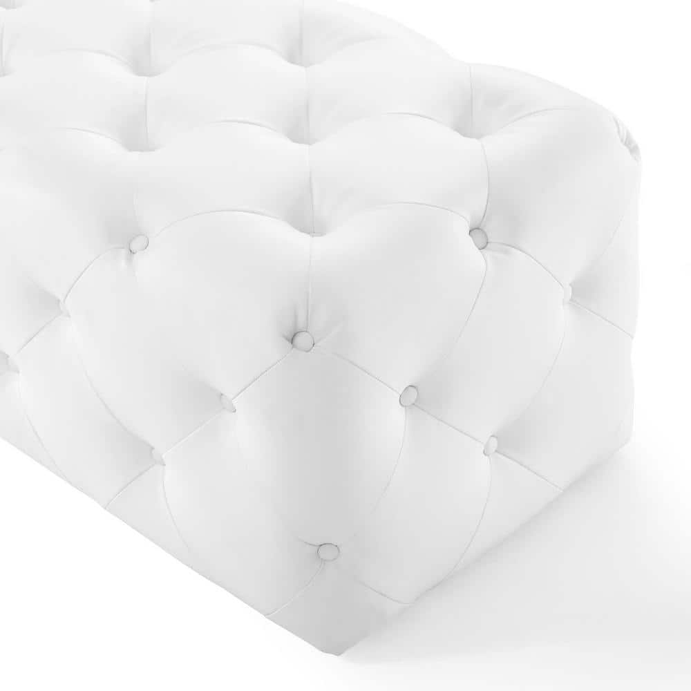 Luxurious White Vegan Leather 60" Tufted Entryway Bench