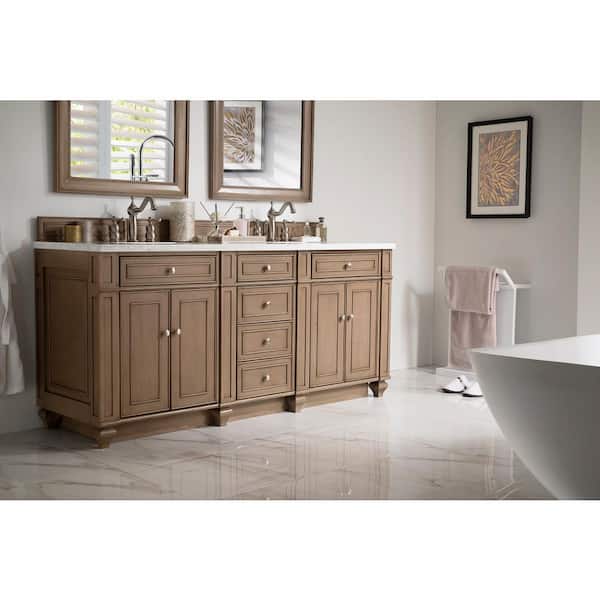 James Martin Vanities Bristol 72 in. W x 23.5 in.D x 34 in.H Double Bath Vanity in Whitewashed Walnut with Solid Surface Top in Arctic Fall