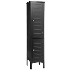 14.5 in. W x 14.5 in. D x 63 in. H Black Wood Freestanding Linen Cabinet Bathroom Storage Cabinet