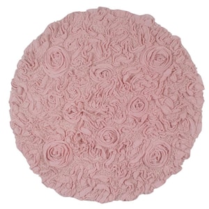 Bell Flower Collection 100% Cotton Tufted Non-Slip Bath Rugs, 30 in. Round, Pink