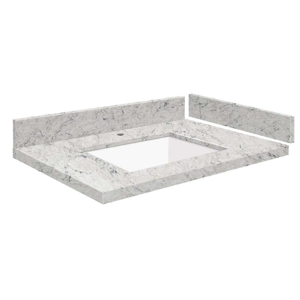 Silestone 27.75 in. W x 22.25 in. D Quartz White Rectangular Single Sink Vanity Top in Pietra -  Transolid, 608197324994