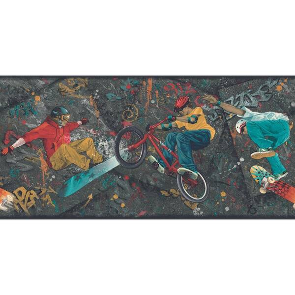 The Wallpaper Company 10 in. x 15 ft. Primary Colored Extreme Sports Border