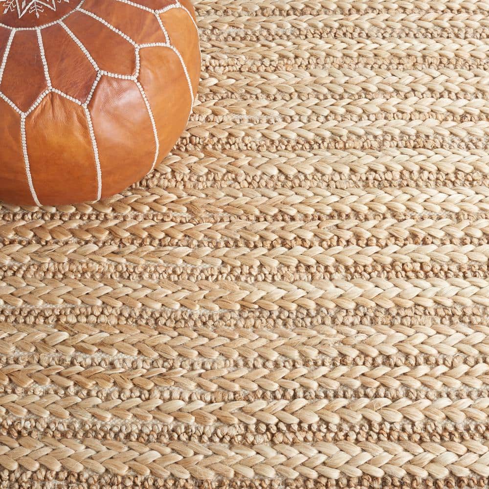 Hand-Knotted Beige Cotton Square Area Rug