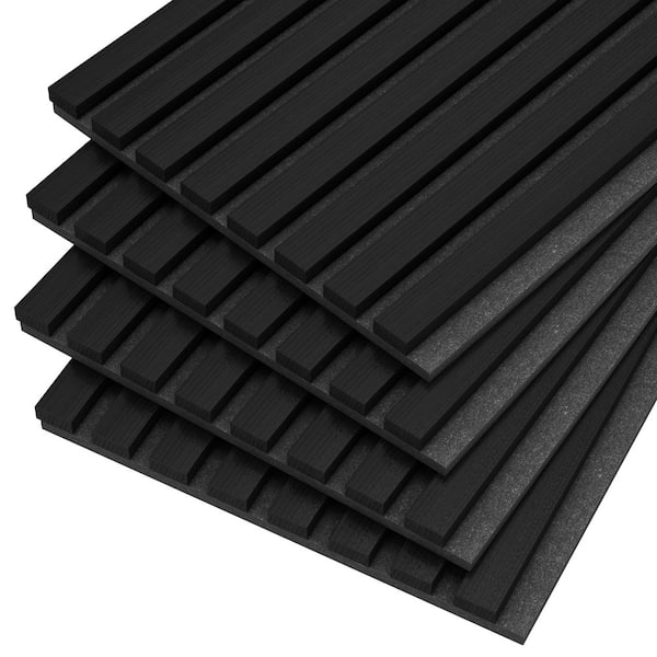 0.83 in. x 7.87 ft. x 1 ft. Slat Wood Black Sound Absorbing Panel (4-Pack)