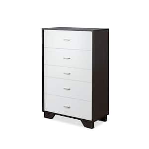 Eloy 5-Drawer White and Espresso Chest of Drawer (47 in. H X 32 in. W X 16 in. D)