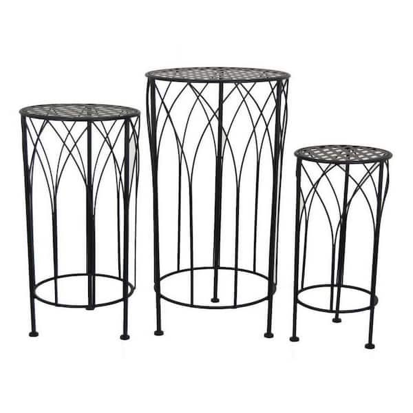 Benjara 27.5 in. Black Round Metal Plant Stand with 1 Tier (Set of 3)