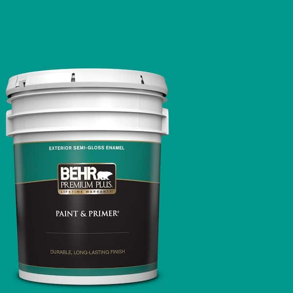 BEHR PREMIUM PLUS 5 gal. #S-G-490 Intense Teal Semi-Gloss Enamel Exterior Paint & Primer