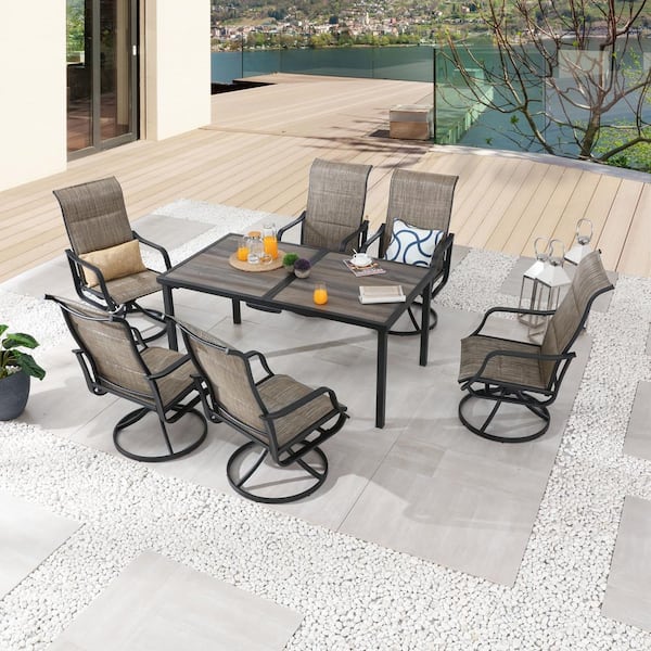 TOP HOME SPACE 7-Piece Faux Woodgrain Table Rectangular Outdoor Dining Set