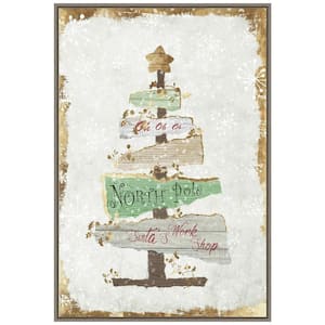 33 in. H x 22.5 in. W Canvas Golden Christmas Tree Christmas Holiday Framed Box Wall Art