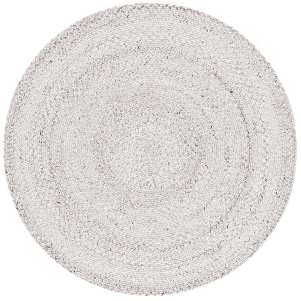 Braided 4 ft. x 4 ft. Round Ivory Solid Color Distressed Area Rug