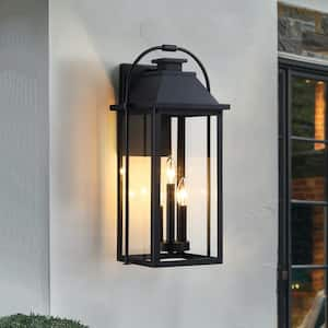 Silos 3-Light 22.5 in. Large Black Outdoor Wall Lantern Light