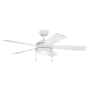 Starkk 52 in. Indoor Matte White Downrod Mount Ceiling Fan with Integrated LED with Pull Chain