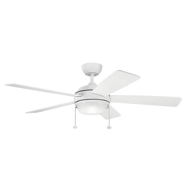 KICHLER Starkk 52 in. Integrated LED Indoor Matte White Downrod Mount Ceiling Fan with Light Kit and Pull Chain