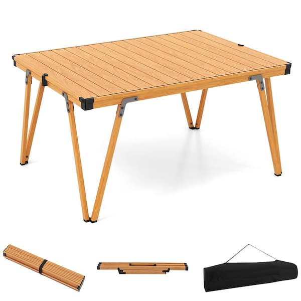 Folding Camping Table with Storage Bag and Waterproof Desktop Aluminum Structure Brown