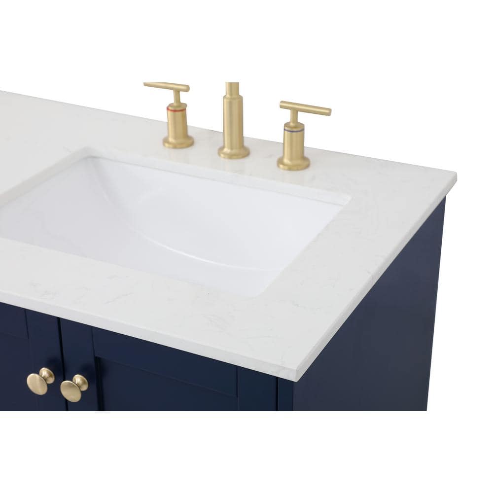 Blue and Gold Double Freestanding Bathroom Vanity with Marble Top