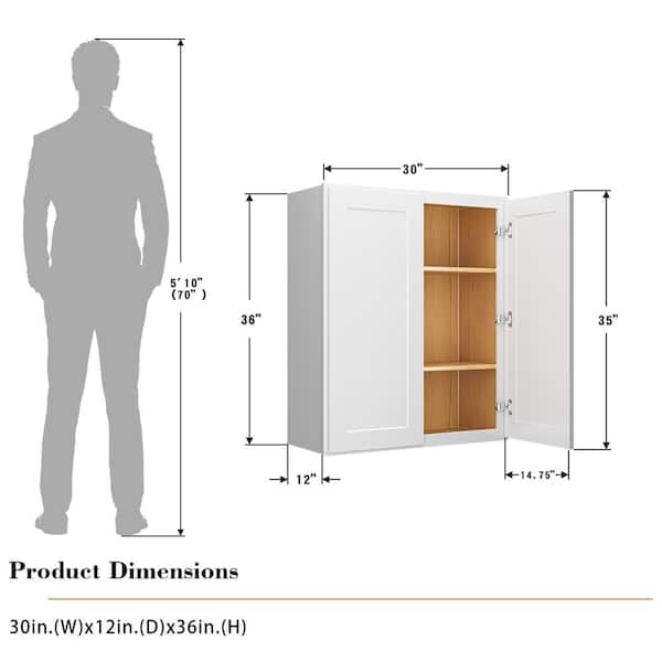 30 in. W x 12 in. D x 36 in. H Ready to Assemble Upper Kitchen Cabinet in White