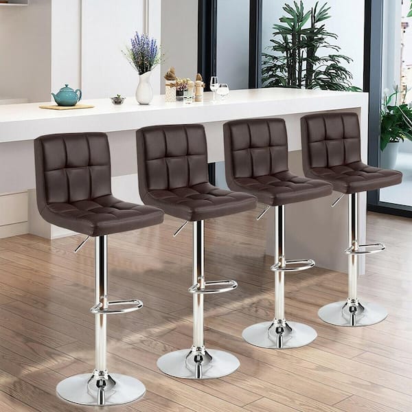 Gymax 46 in. PU Leather Bar Stool Low Back Metal Swivel Bar Chair